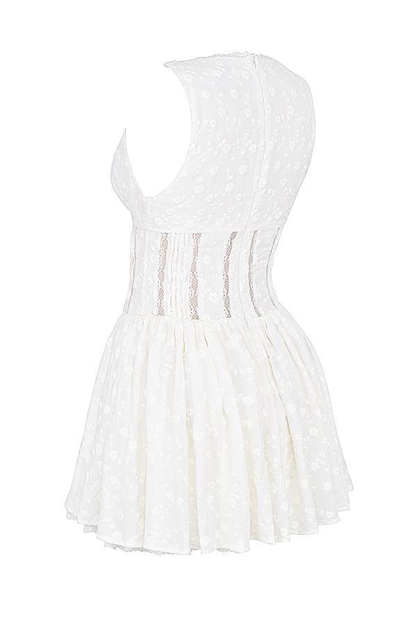 Sarita White Cotton Broderie Anglais Plunge Mini Dress Product Image