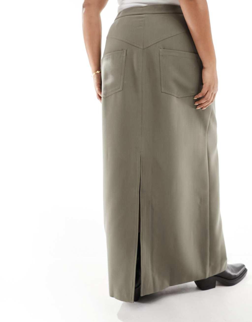 4th & Reckless Plus exclusive tailored column maxi skirt in olive Product Image