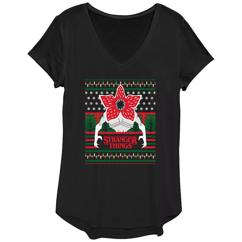 Womens Stranger Things Demogorgon Ugly Christmas Graphic Tee Product Image