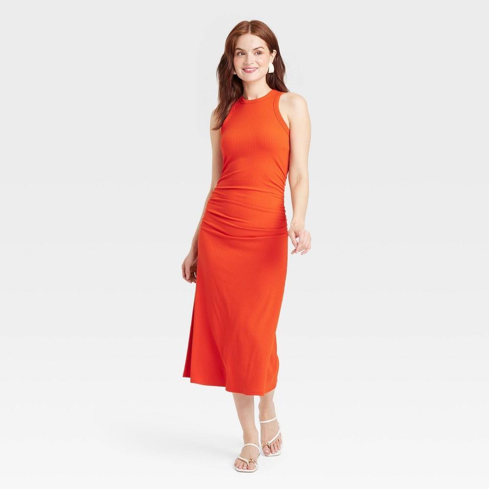 Womens Rib Knit Midi Bodycon Dress - A New Day Red XS product image