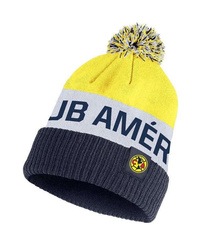 Mens Nike Navy/Yellow Club America Classic Stripe Cuffed Knit Hat with Pom, Caf Blue Product Image