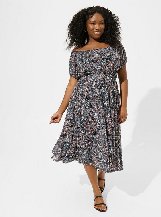 Midi Mesh Off Shoulder Peasant Dress Product Image