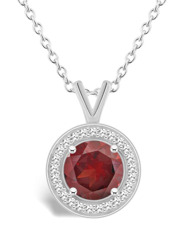 Celebration Gems Sterling Silver Round Gemstone & 1/8 Carat T.W. Diamond Halo Pendant Necklace, Womens Red Product Image