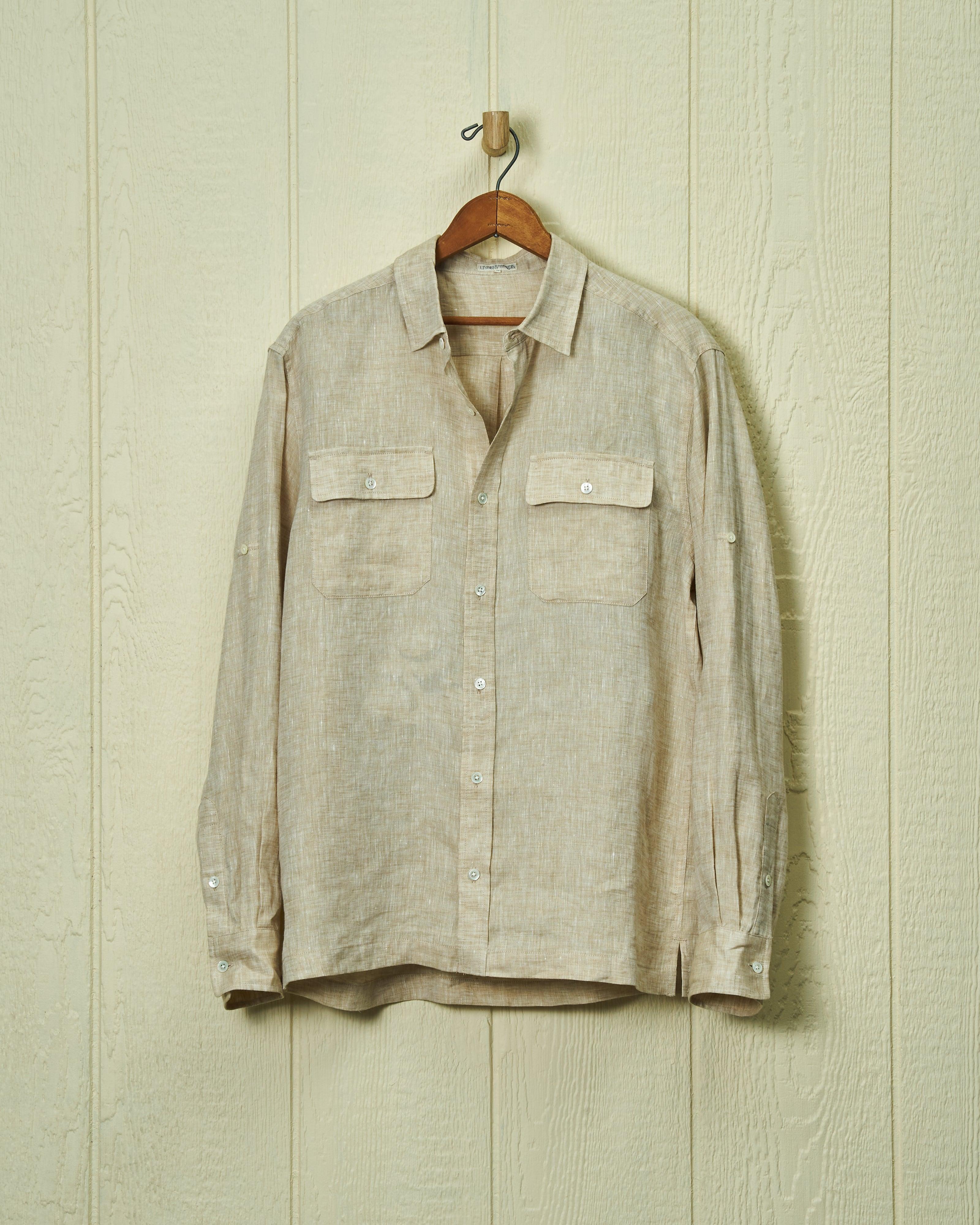 Linen Utility Shirt in Khaki Product Image