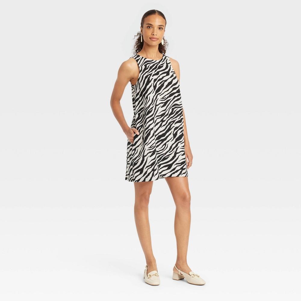 Womens Linen Mini Shift Dress - A New Day Off-White Zebra Print Product Image