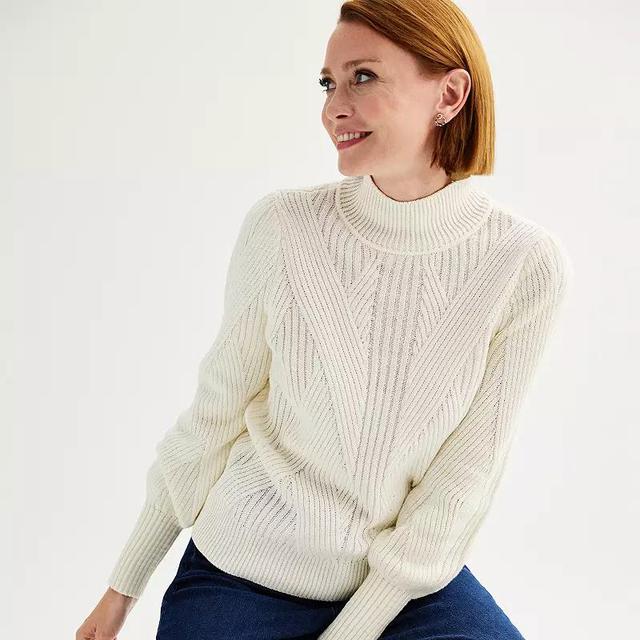 Womens Jaclyn Smith Mockneck Cable Sweater Ivory Product Image