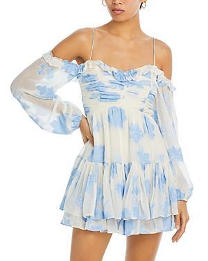 Zennia Floral Woven Ruffle Sweetheart Mini Dress Product Image