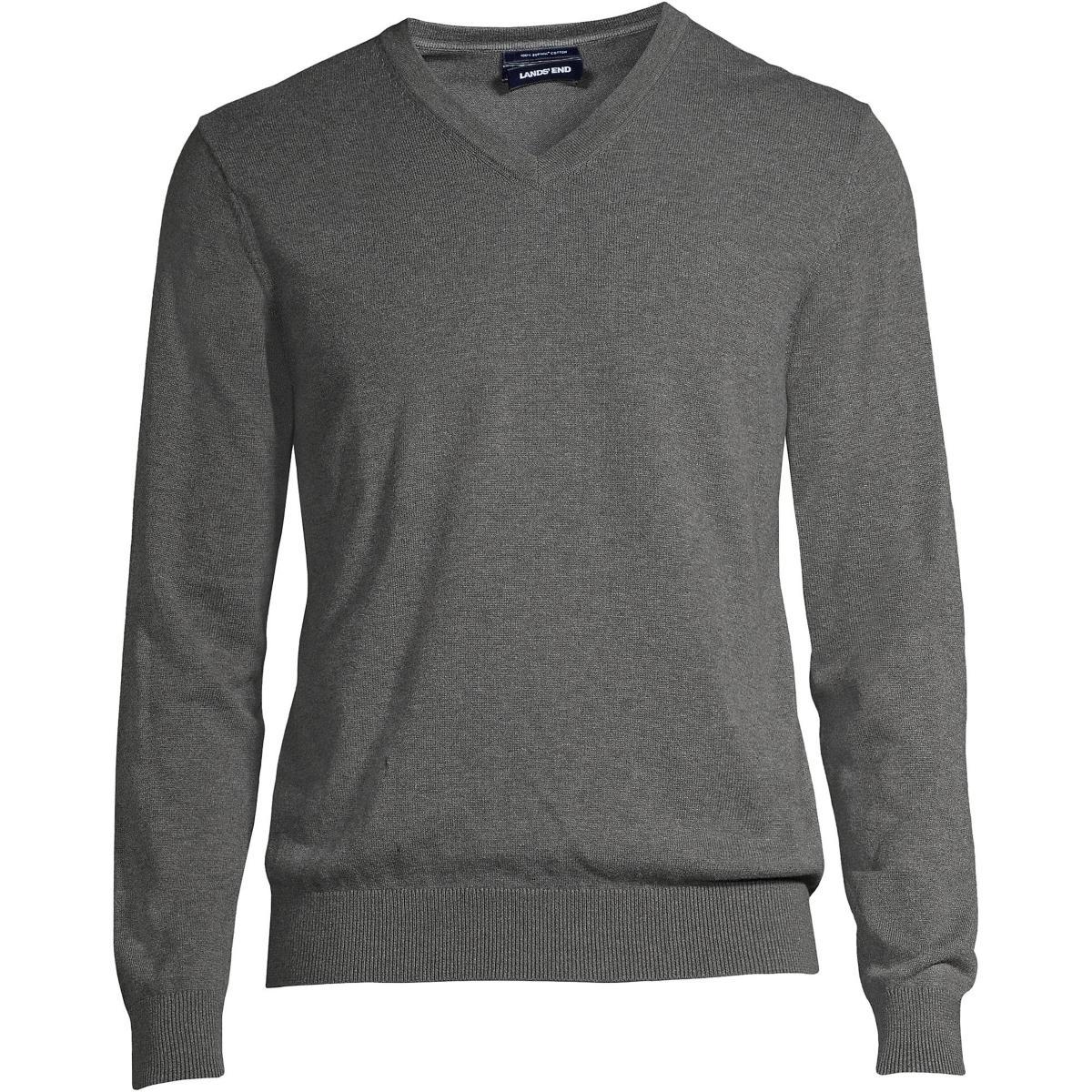 Lands End Big & Tall Classic Fit Fine Gauge Supima Cotton V-neck Sweater Product Image