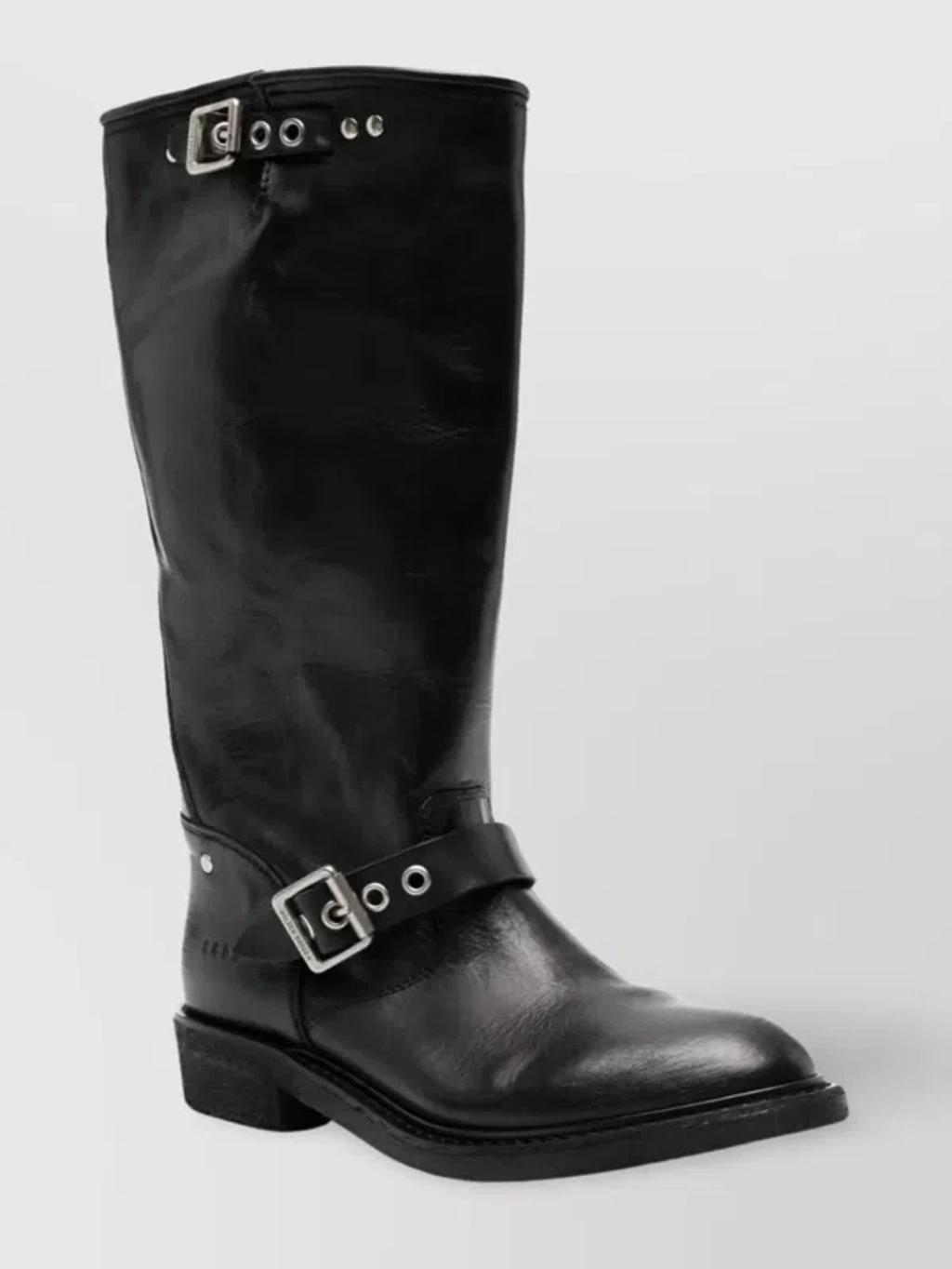 30mm Biker Leather Tall Boots In Black product image