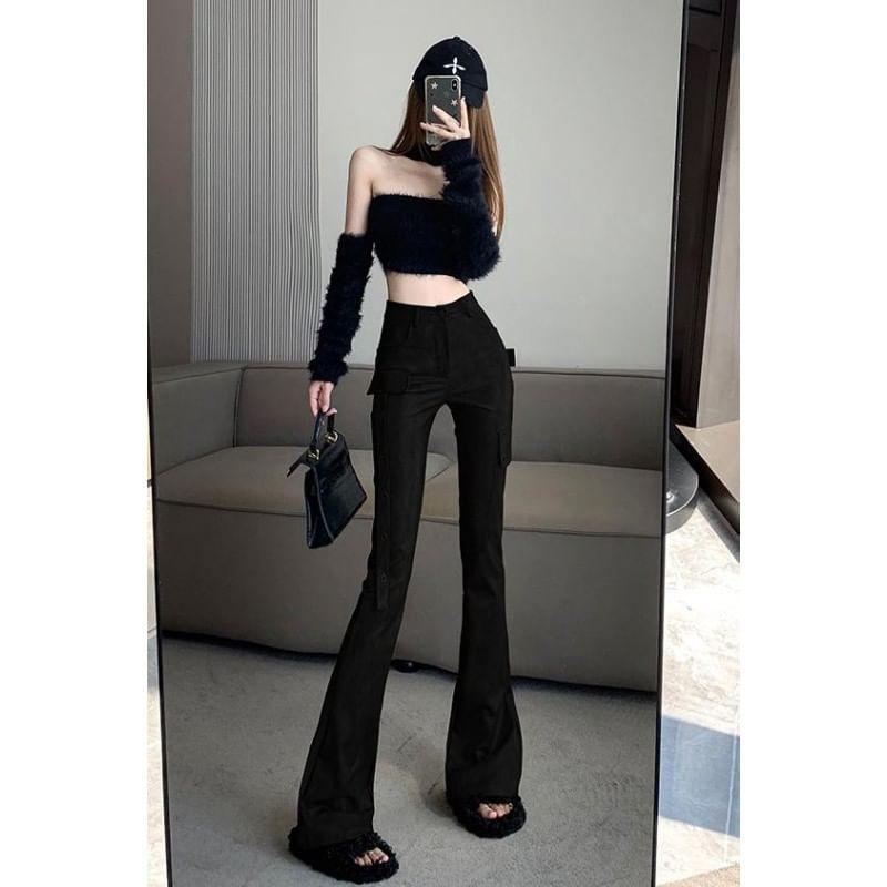 High Rise Faux Leather Flared Pants Product Image