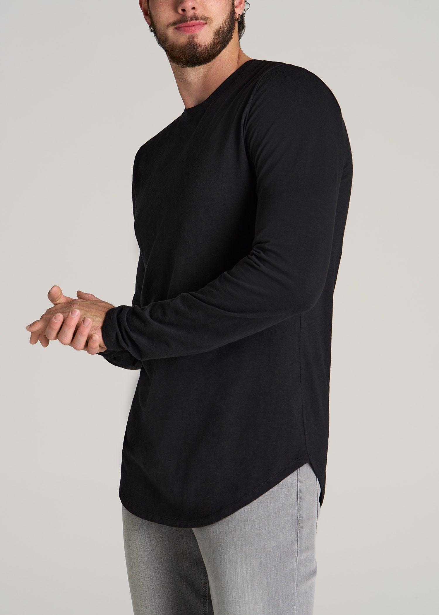 Slub Long Sleeve Scoop Tall Men's Tee in Black Male Product Image