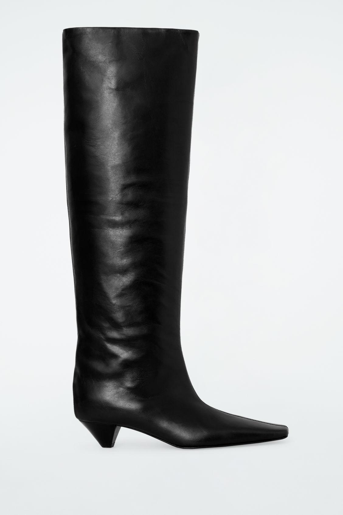 SLOUCHED LEATHER KNEE-HIGH BOOTS Product Image