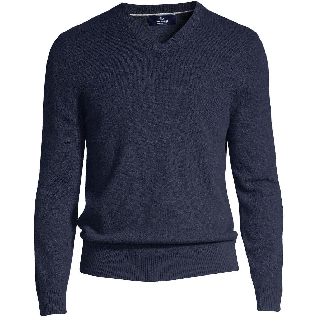 Big & Tall Lands End Fine-Gauge Cashmere V-neck Sweater, Mens Light Gray Grey Product Image