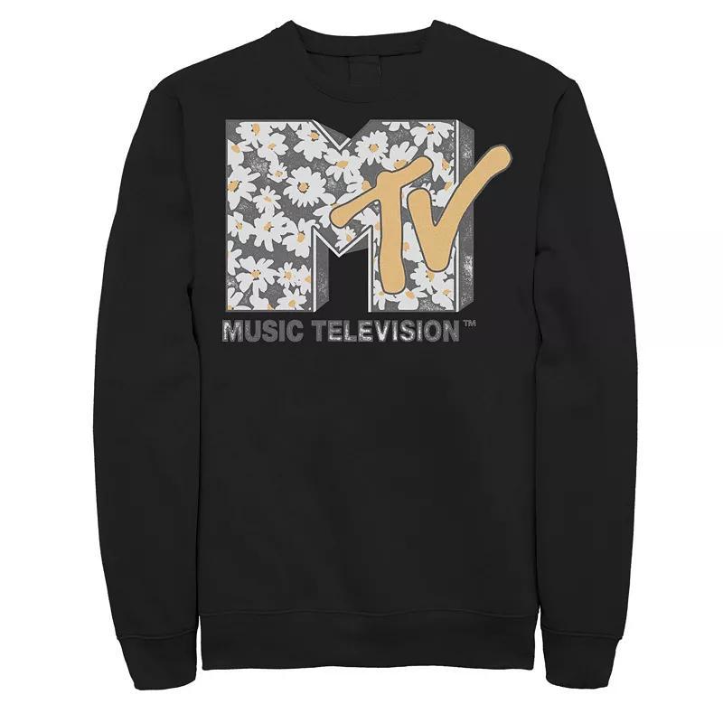 Big & Tall MTV Daisy Flowers Logo Graphic Fleece Pullover, Mens, Size: XXL Tall, Black Product Image