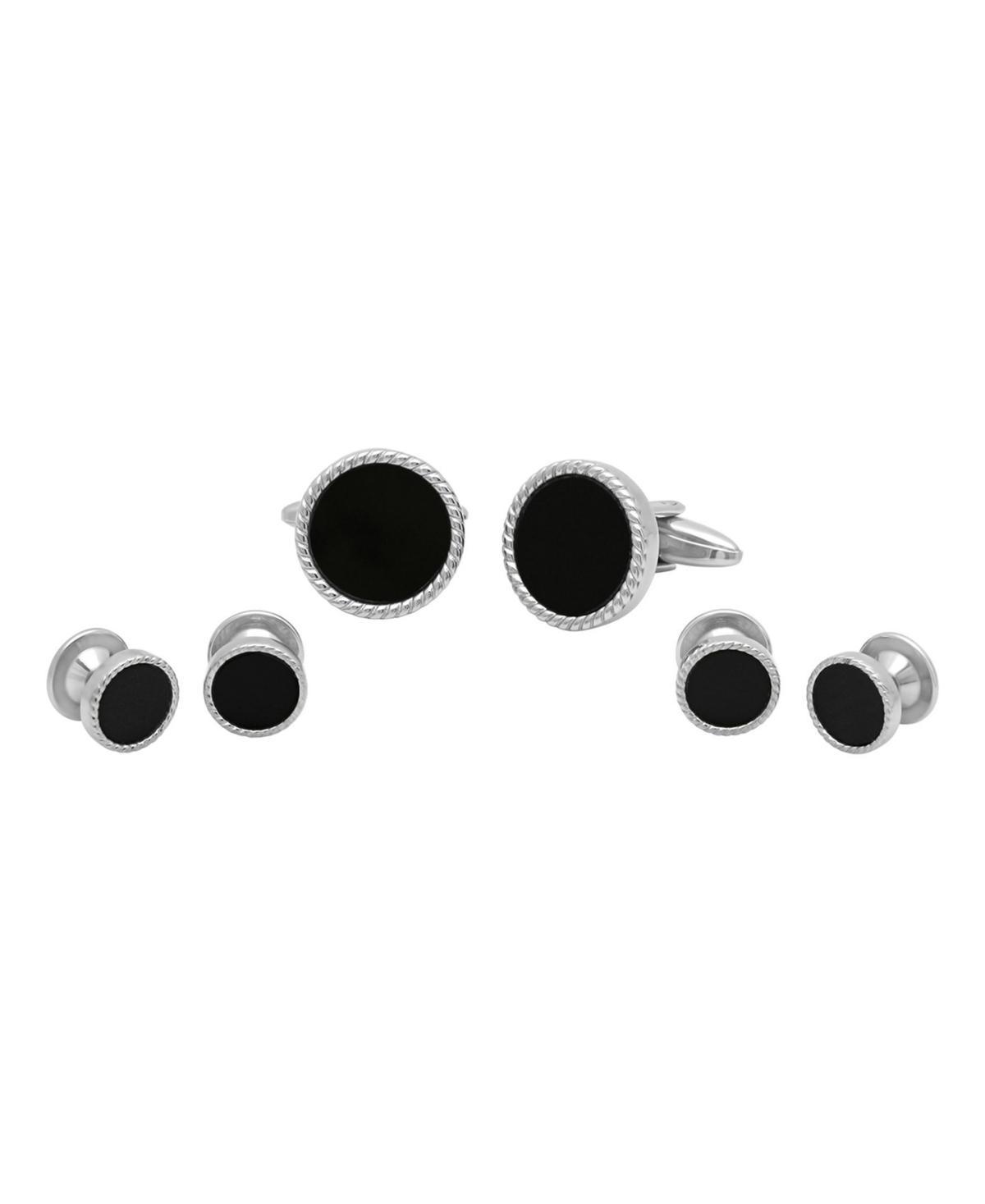 Mens Resin Tuxedo in Stainless Steel Stud and Cufflink Set - 3 Pieces Product Image