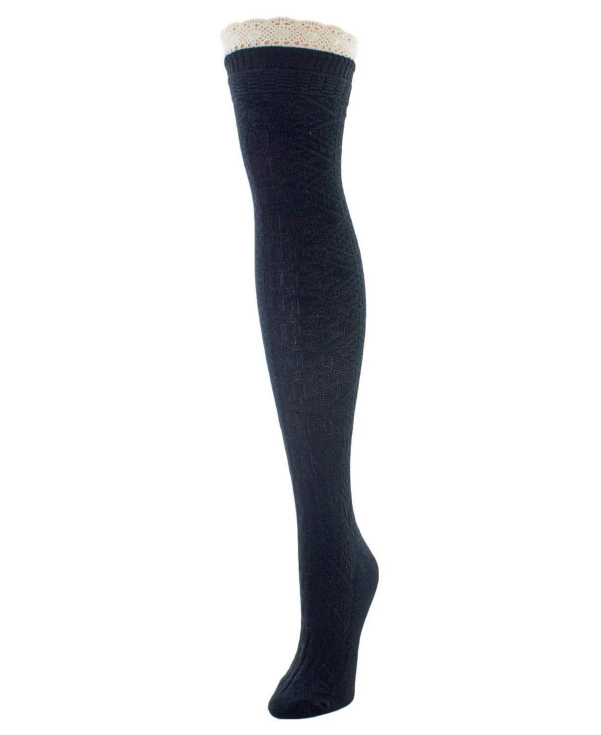 MeMoi Womens Diamond Crochet Over The Knee Socks Product Image