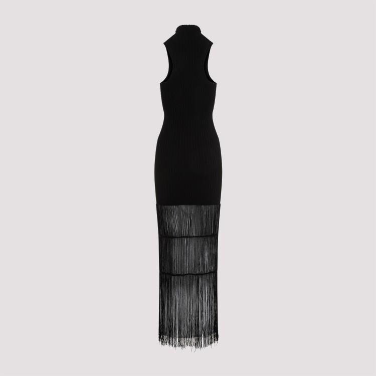 KHAITE Zare Fringed Ribbed-knit Maxi Dress In  Black Product Image