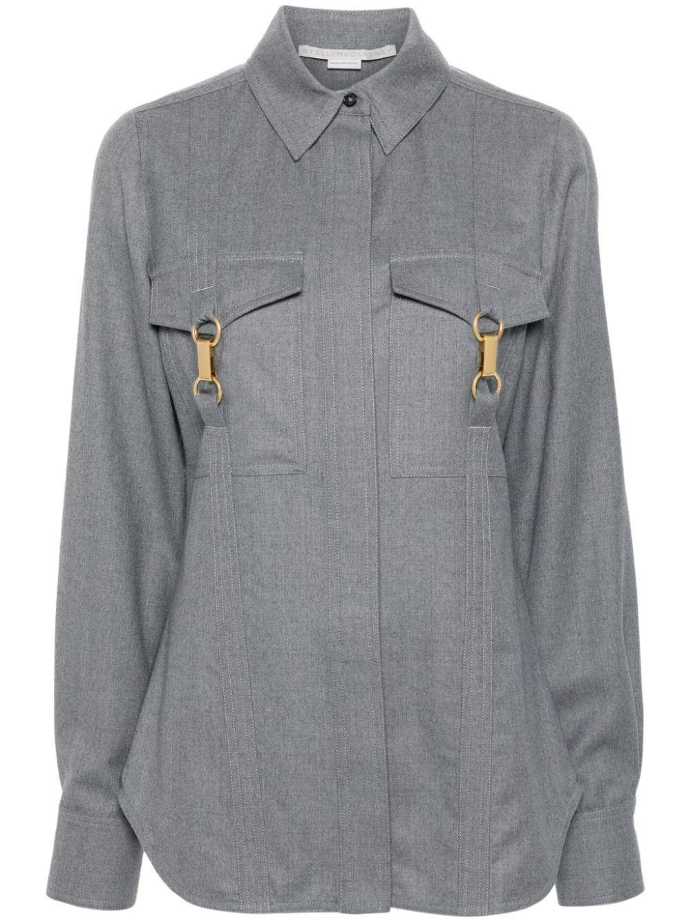 Clasp-embellished Wool Shirt In Grey Product Image