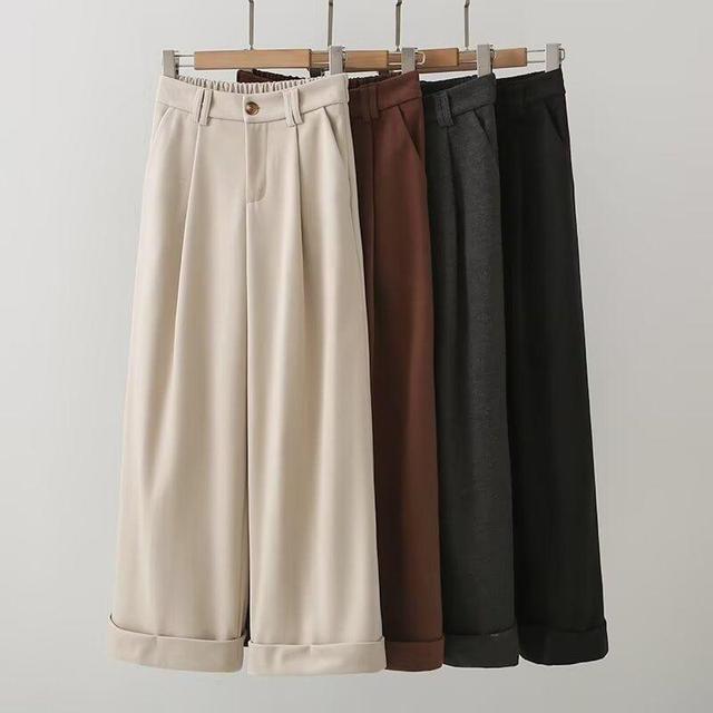 High Waist Plain Wide Leg Dress Pants Product Image