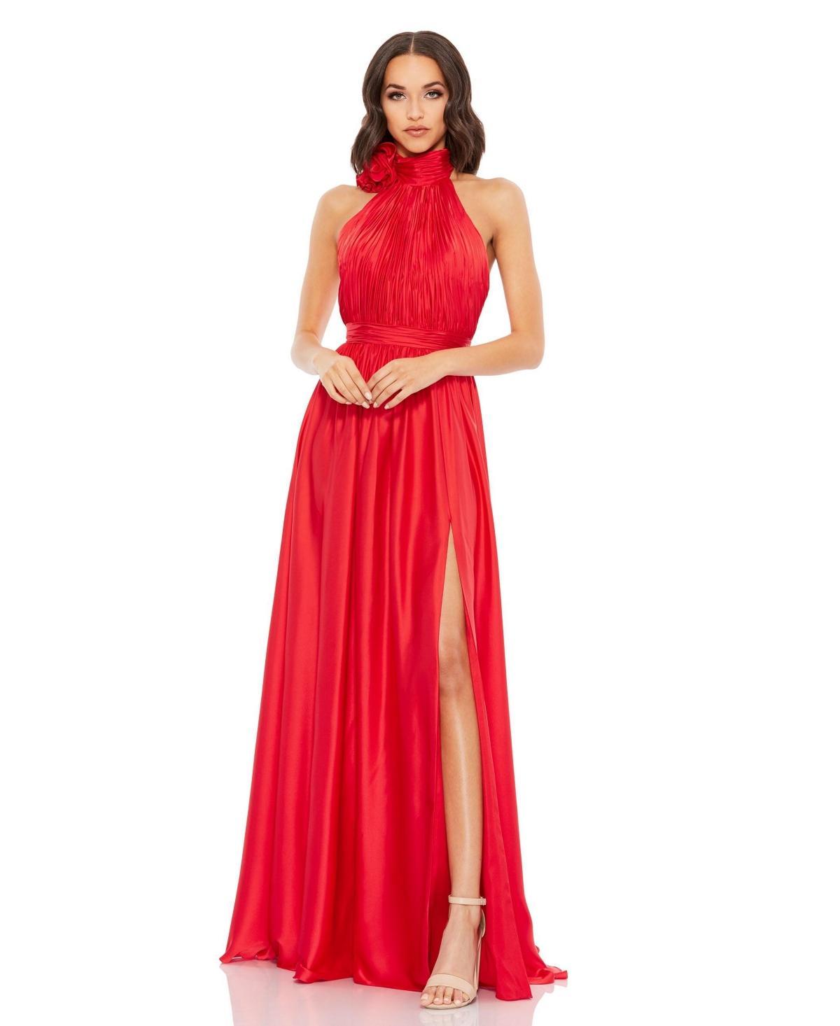 Mac Duggal Rosette Satin Halter Gown Product Image