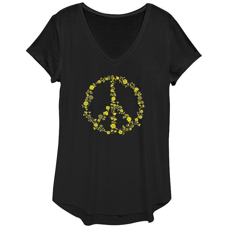 Womens Floral Apparel Peace Sign Graphic Tee, Girls Product Image