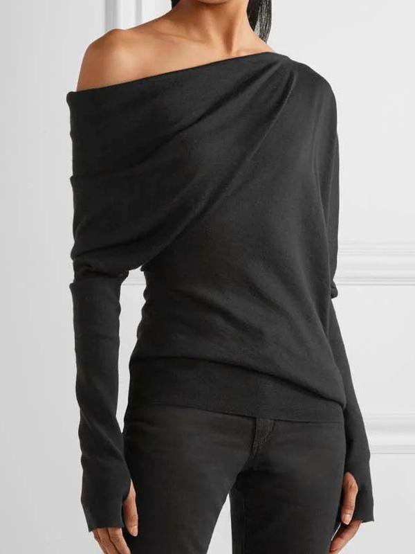 Urban Asymmetric One-Shoulder Long Sleeves T-Shirt Top Product Image