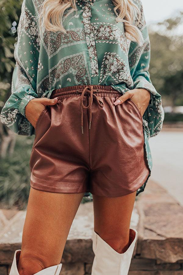 The Starry Faux Leather Shorts in Dark Cinnamon Product Image