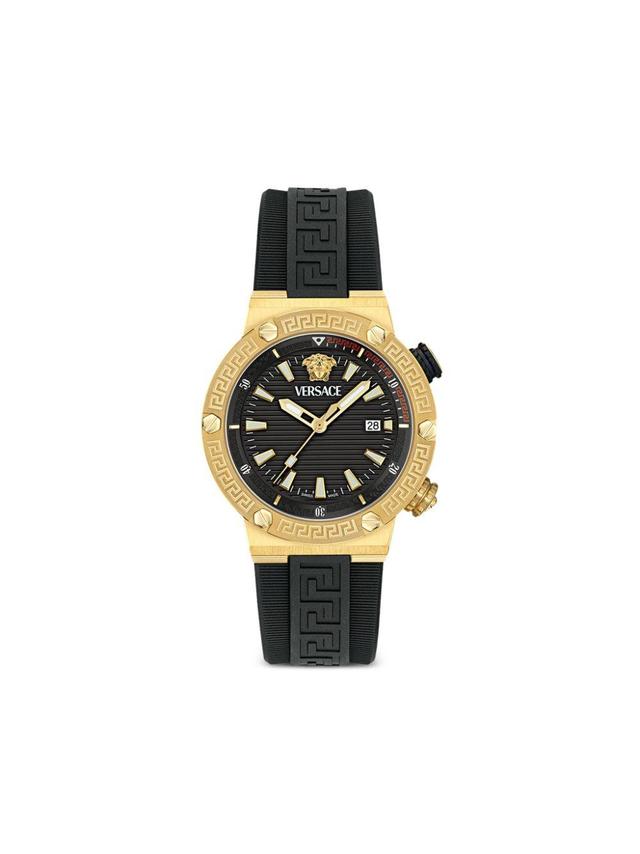 VERSACE Men's Greca Logo Ip Yellow Gold Polyurethane-strap Watch, 43mm In Black Gold Product Image