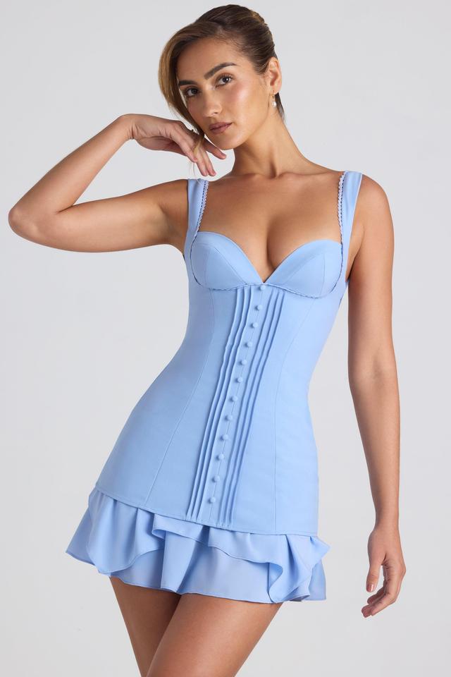 Ruffle-Trim Button-Detail Corset Mini Dress in Sky Blue Product Image