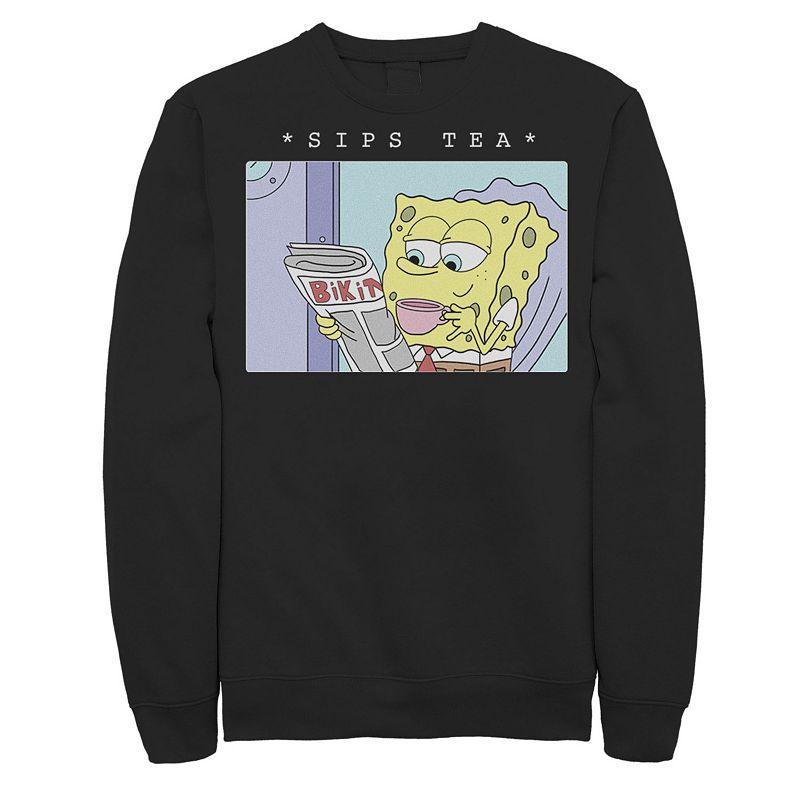 Mens SpongeBob SquarePants Sips Tea Meme Sweatshirt Black Product Image