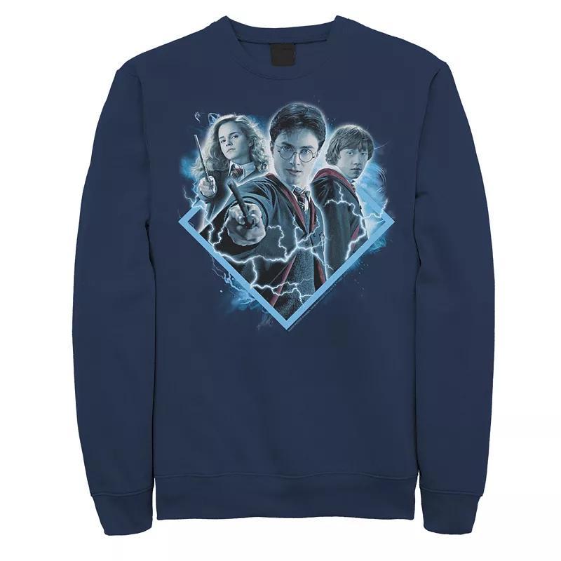 Mens Harry Potter Ron Harry Hermione Blue Lighting Portrait Fleece Graphic Pullover Product Image