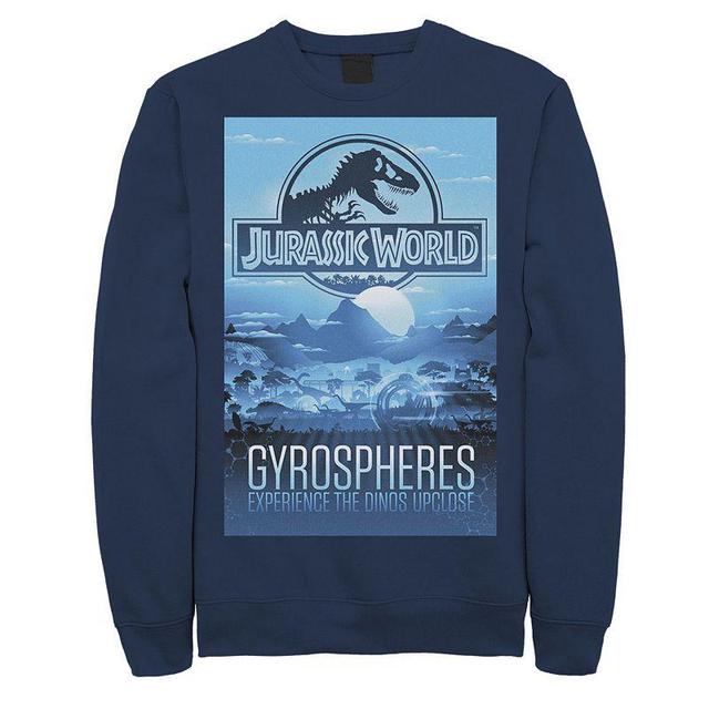 Mens Jurassic World Gyrospheres Tour Park Poster Graphic Graphic Fleece Pullover Pullover Blue Product Image