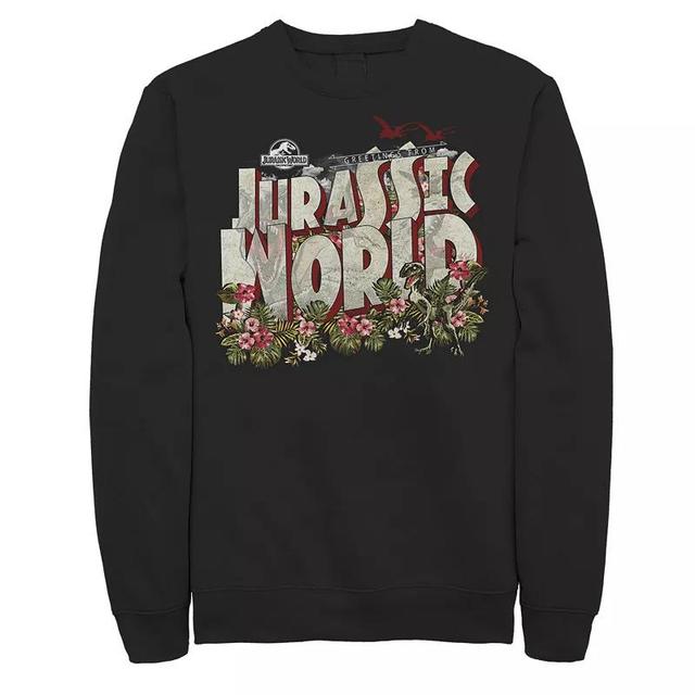 Mens Jurassic World Tropical Raptor Postcard Sweatshirt Black Product Image