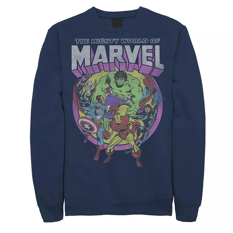 Mens Marvel Avengers The Mighty World Of Marvel Group Shot Sweatshirt Blue Product Image