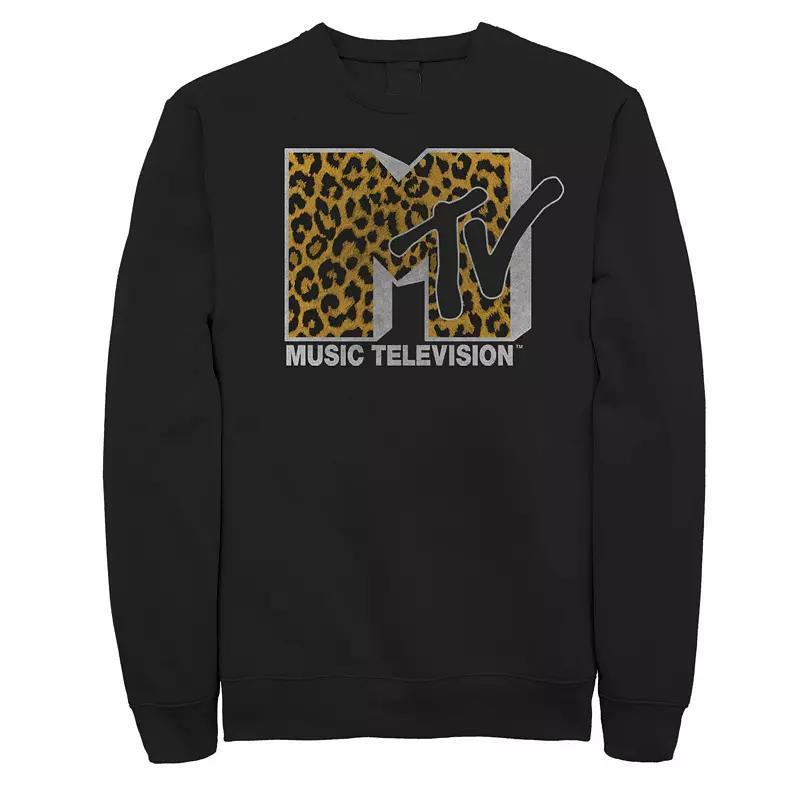 Mens MTV Logo Cheetah Print Sweatshirt Black Product Image