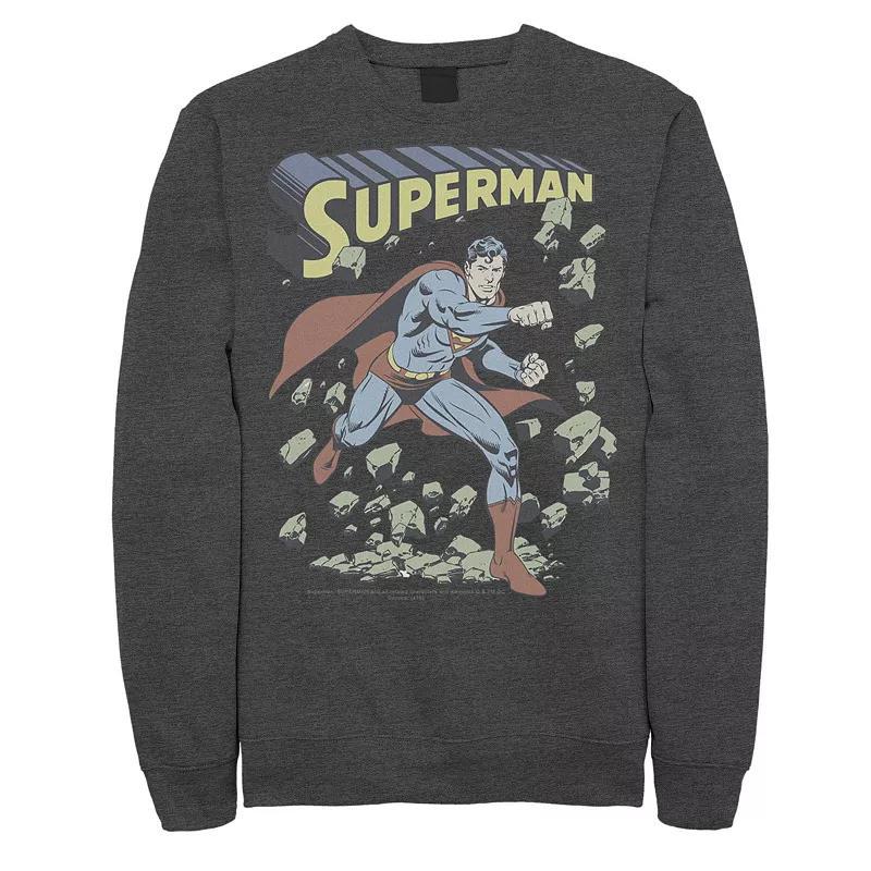 Mens DC Comics Superman With Rocks Vintage Poster Sweatshirt Blue Product Image