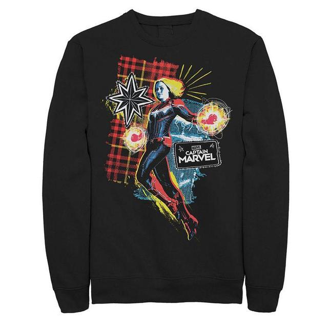 Mens Marvel Captain Marvel Plaid Jean Patched Portrait Sweatshirt Product Image