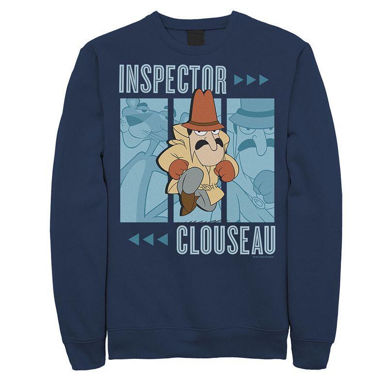 Mens Pink Panther Inspector Clouseau Trio Panels Graphic Fleece Pullover Blue Product Image