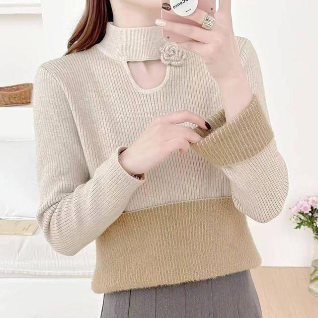 Mock Neck Plain Ribbed Sweater Product Image