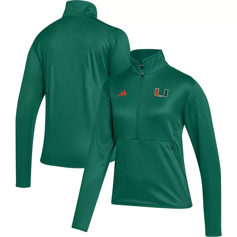 Womens adidas Green Miami Hurricanes 2023 Sideline Aeroready Raglan Half-Zip Top Product Image