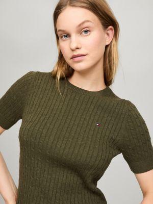 Short-Sleeve Cable Knit Sweater Product Image