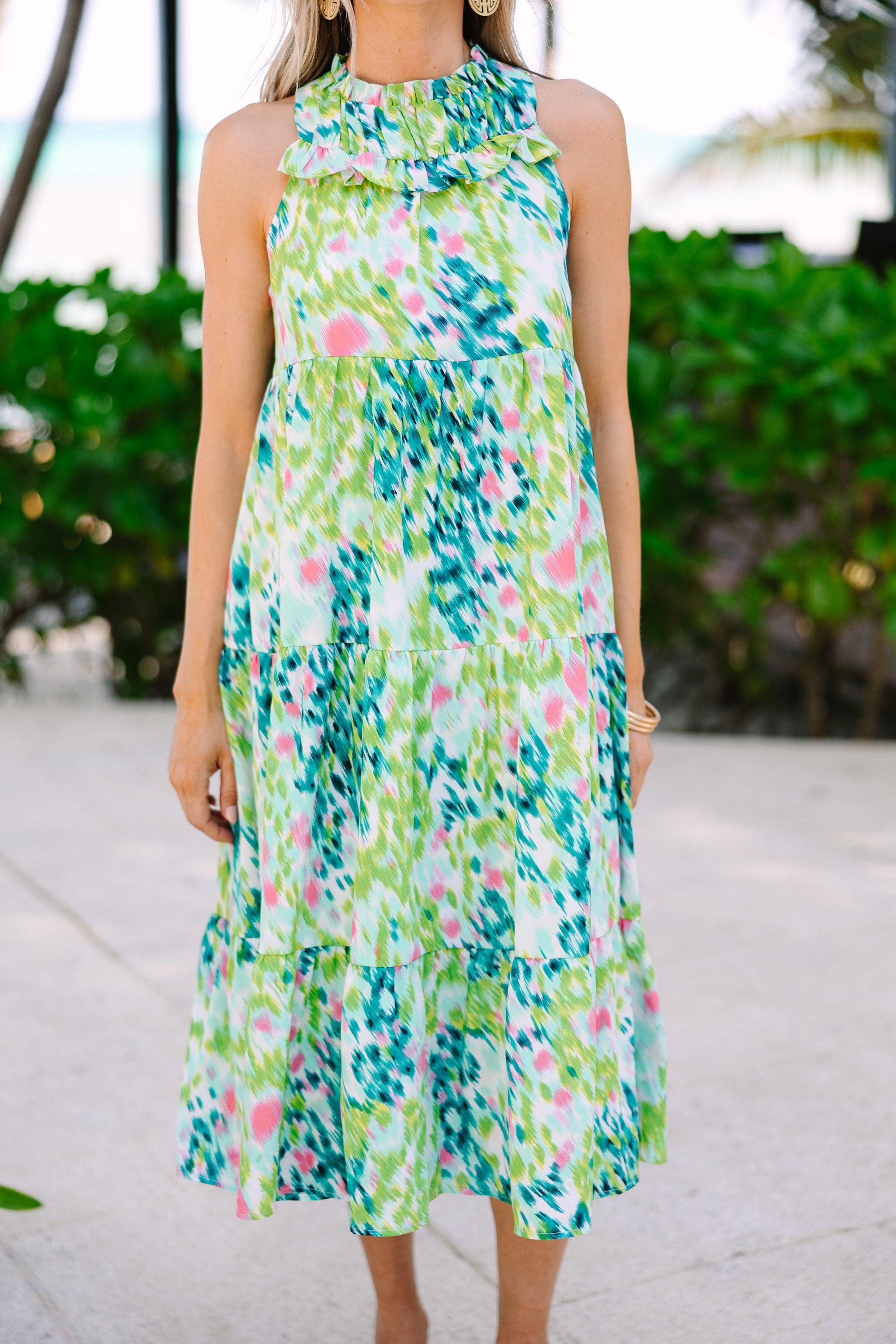 Better With You Green Abstract Midi dress Female Product Image