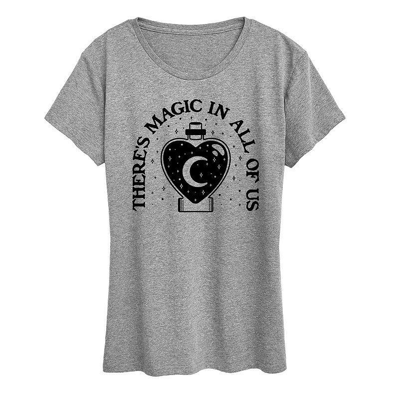 Womens Theres Magic in All of Us Graphic Tee Grey Dark Red Product Image