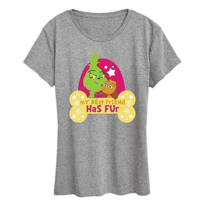 Womens Dr. Seuss Little Grinch Best Friend Has Fur Graphic Tee, Girls Grey Green Product Image