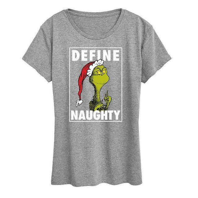 Womens Dr. Seuss The Grinch Define Naughty Graphic Tee, Girls Grey Red Product Image