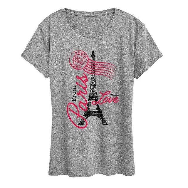 Womens Paris Love Postmark Graphic Tee Grey Gray Product Image