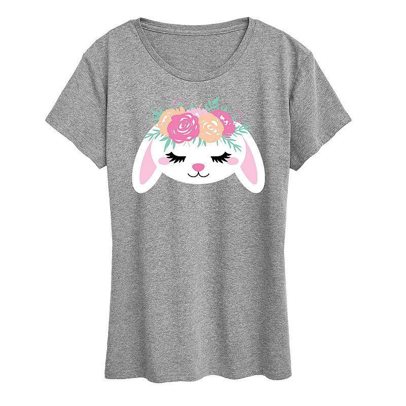 Womens Bunny Face With Flower Crown Graphic Tee Product Image