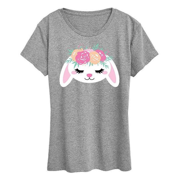 Womens Bunny Face With Flower Crown Graphic Tee Product Image