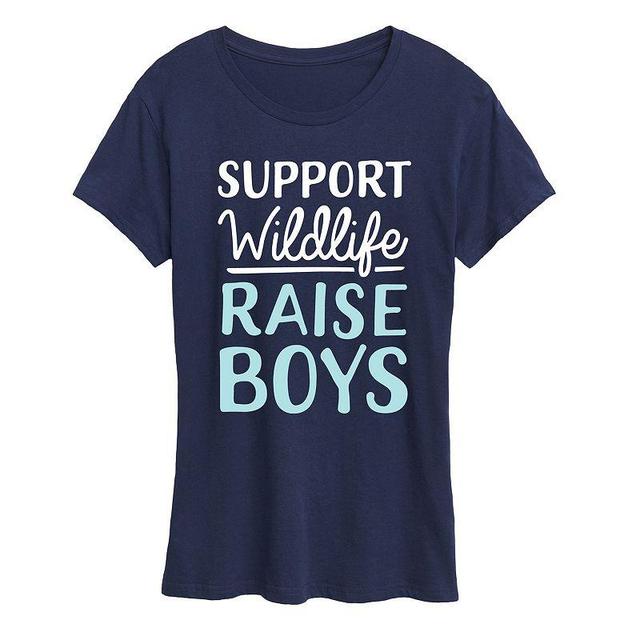 Womens Support Wildlife Raise Boys Graphic Tee, Girls Blue Product Image