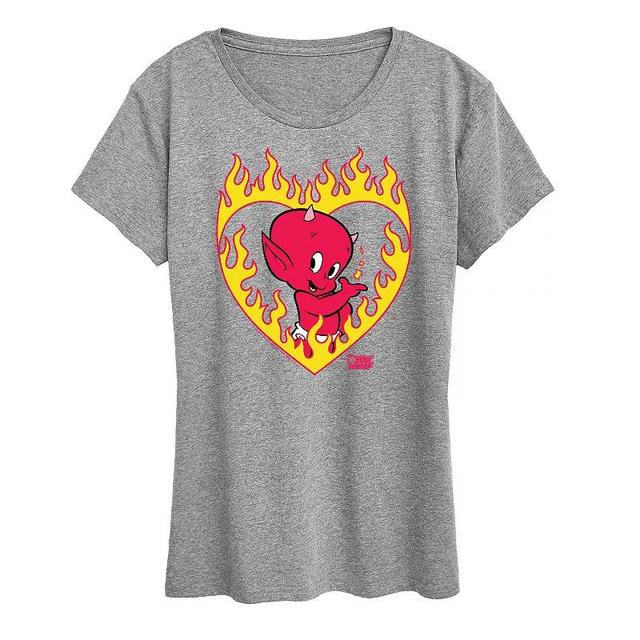 Womens Hot Stuff Flame Heart Graphic Tee, Girls Grey Gray Product Image